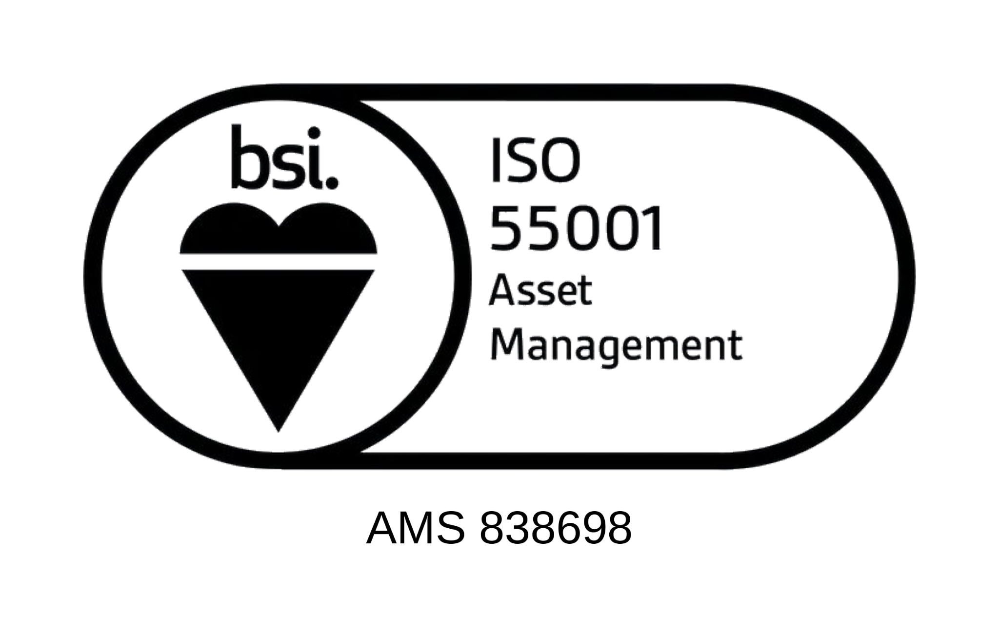 BSI ISO 55001 certified asset management system, certificate AMS 838698